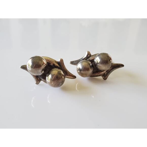 Vintage AM Mexico Sterling Silver Ball Screw On Earrings - Picture 1 of 5
